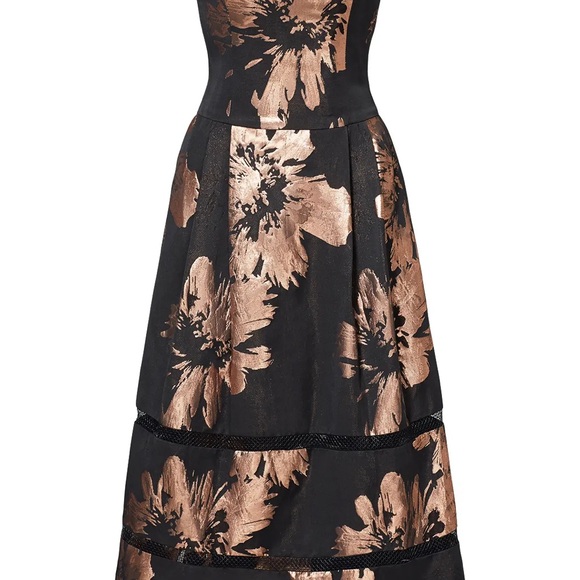 Nicole Miller Brand New Strapless Black and Copper Floral Dress - Picture 3 of 16